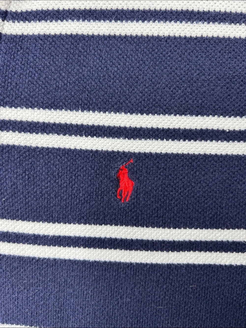 Polo‎ by Ralph Lauren Navy & White Striped Polo with Red Pony